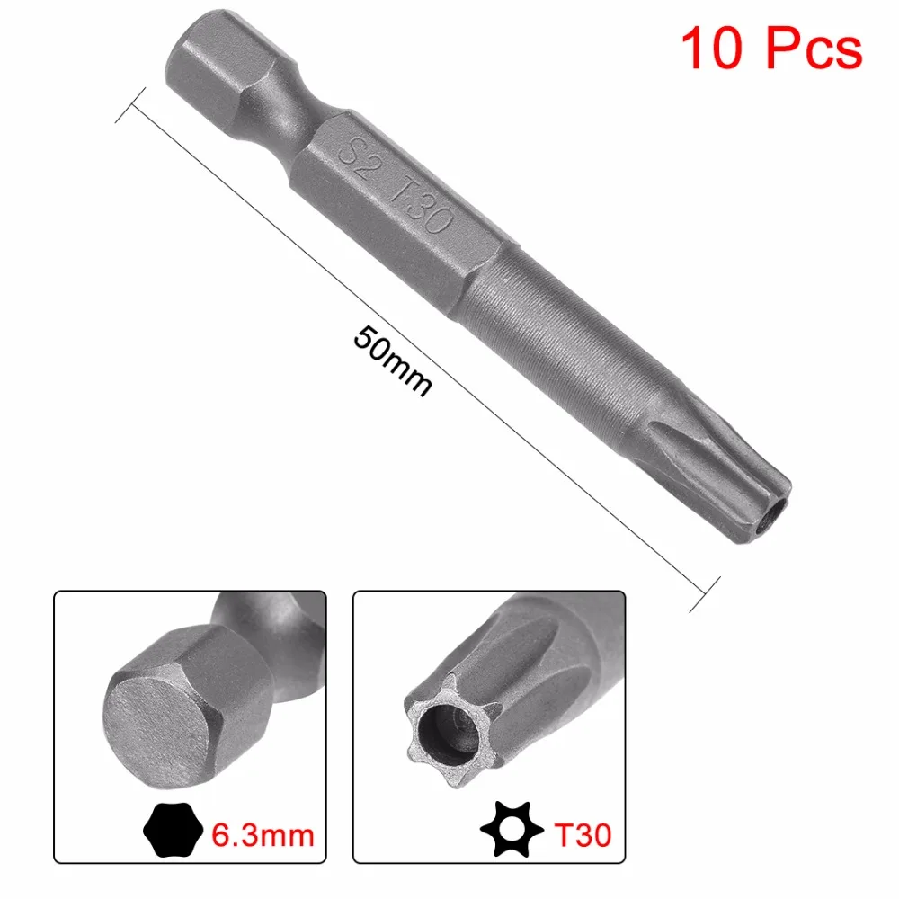 Uxcell 10 шт. S2 T10/30/20/40 Магнитный звездообразный ключ 1/4-дюймовые шестигранные безопасности отвертка, биты, 75/65/50 мм в длину, электрические ручные инструменты