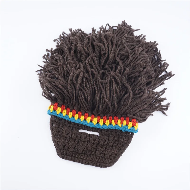 Wig Beard Hat  Caveman Bandana Handmade Crocheted Winter Men's Halloween Costume Funny Birthday Gifts