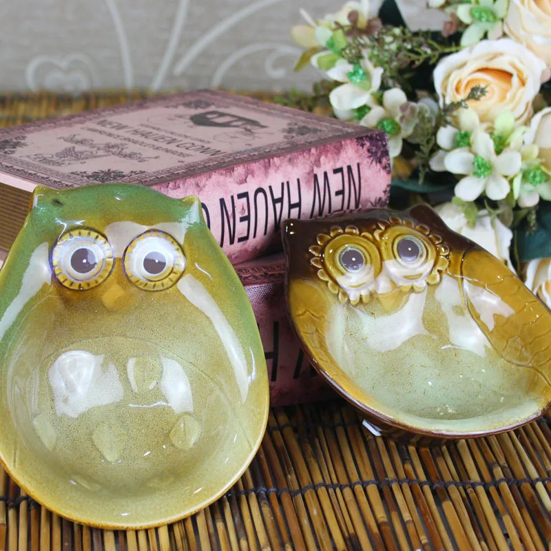 

Creative Ceramic Cute Owl Storage Plate Ornaments Owl Soap Storage Ashtray Figurines Ceramic Crafts Home Decor Accessories Gifts