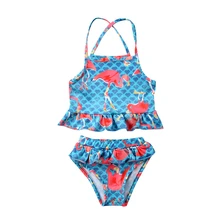 Детский комплект бикини с фламинго для маленьких девочек, купальник, бикини для ванной, комплект одежды, купальник, Горячая Летняя сдельная пляжная одежда