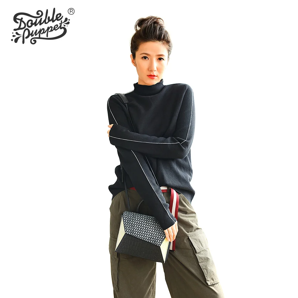 Double puppet full wool casual pullovers women turtleneck