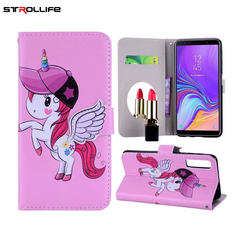 

STROLLIFE PU Leather Unicorn Flip Case for Samsung S7edge S8 S9 Plus Note8 9 A730 A530 A6 2018 With Card Slot Stand Wallet Cover
