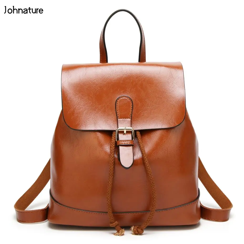 

Johnature 2019 New Solid Softback String Arcuate Shoulder Strap Open Pocket Casual Soft Handle Women Female Backpack