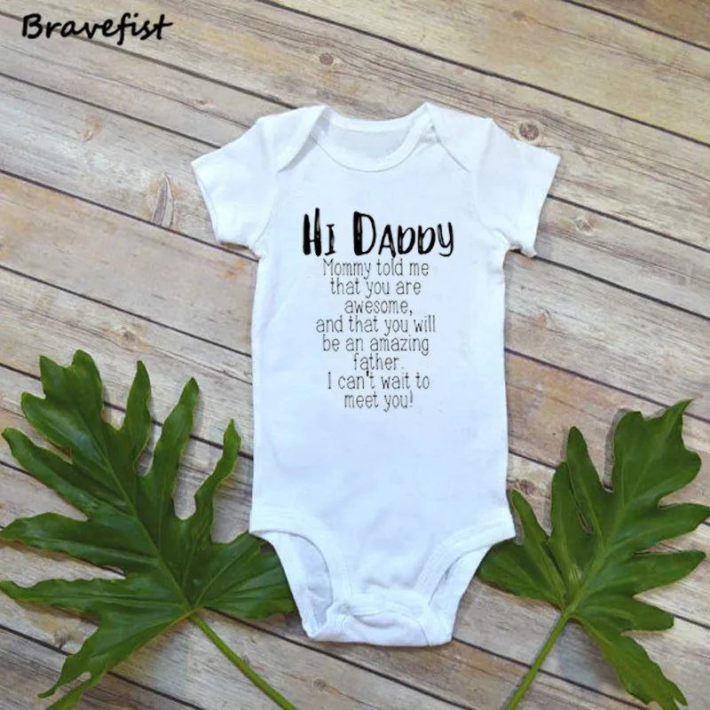 Cute Newborn Children Baby Girl Clothes Babies Bodysuit Infant Bebes Jumpsuits Sunsuit Kids Summer Clothing Hi Daddy Print 0-24M