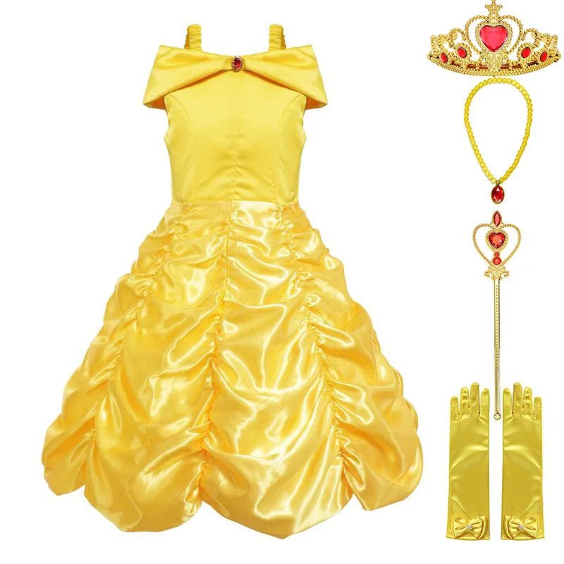 Belle Set-3 Платье принцессы Белль с открытыми плечами для девочек; костюм красавицы и чудовища; Детский карнавальный костюм; летняя одежда для карнавала; вечерние костюмы на Хэллоуин - Цвет: Belle Set-3