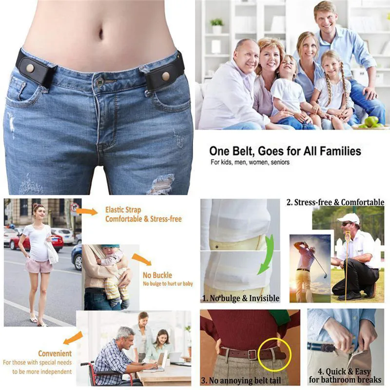 Invisible Lazy Buckle-Free Elastic Waist Belt Stretchy Women Men Jeans Pants Dress Waistband Adjustable No Hassle 40JA306
