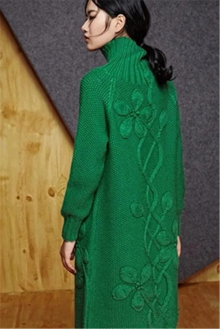 100% ручной работы Чистая мериносовая шерсть толстый вязаный для женщин модные длинные платья свитеры высокое средства ухода за кожей Шеи 7