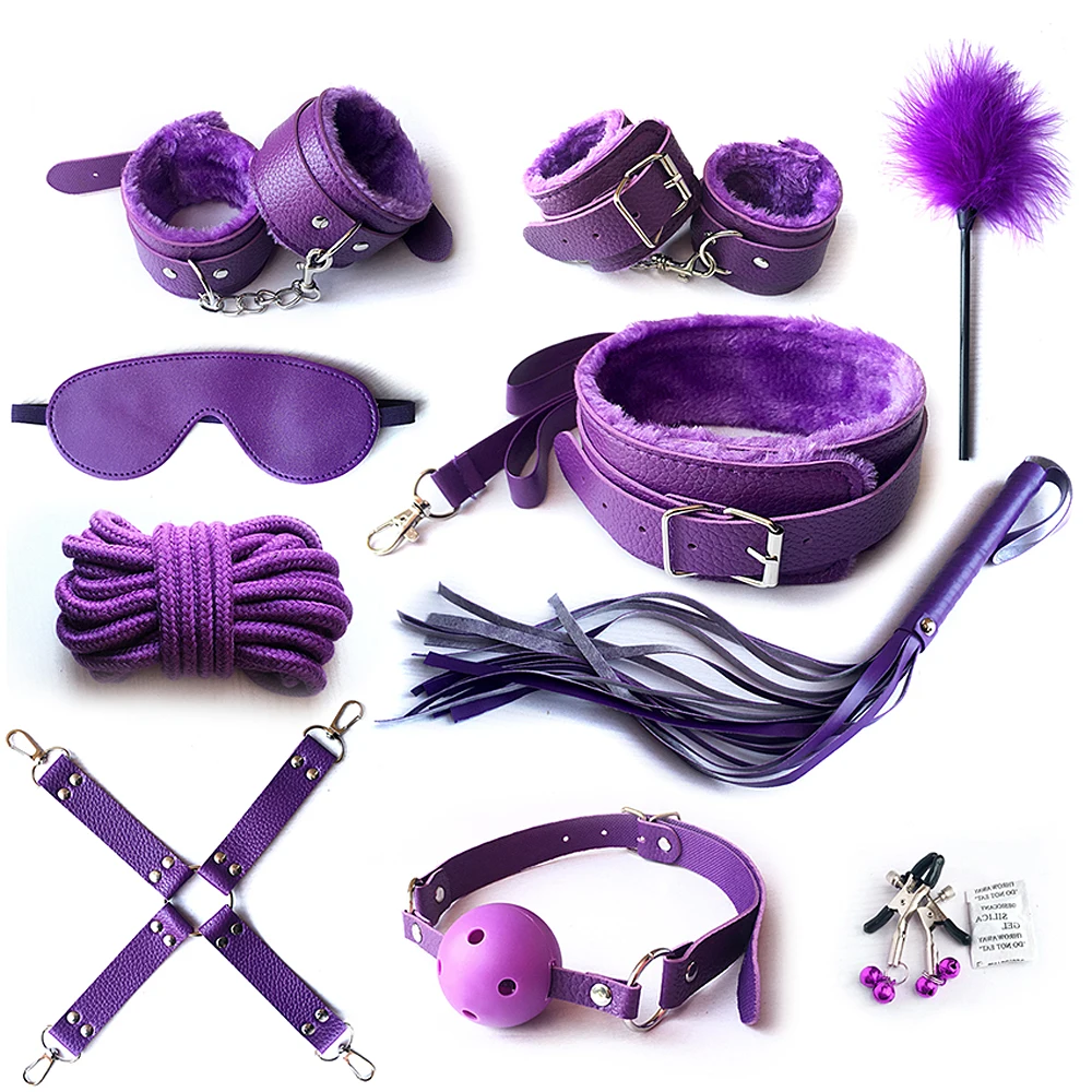 11 Pcs/set Sex Toys Adult Bondage Game BDSM Sex Kits Butt Anal Rope Hand Cuffs Whip Blindfold Dildo Erotic