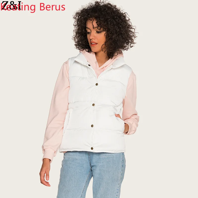 

Women's Spring Fall Explosions Stand Collar Vest Loose Large Size Slim White Black Fashion Single-breasted Women's Vest Jacket