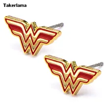 2 pcs/par comics womens maravilha feminino cosplay parafuso prisioneiro brincos vermelho & ouro tom cosplay acessórios