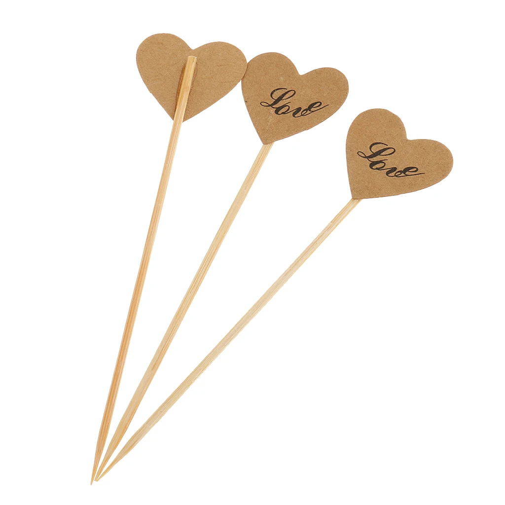 50 Pieces Retro Kraft Paper Heart Cupcake Topper Food Picks Wedding Engagement Birthday Parties Decor LOVE Paper 