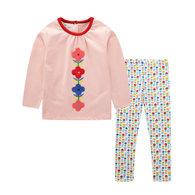 

Jumping Meters 2pcs/set Flowers Baby Girls Clothing Sets Cotton Kid T shirts + Floral Pants Outfits Autumn Spring Girls Clothing