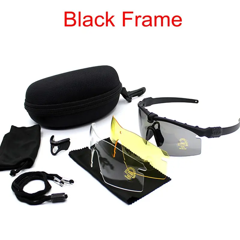 Тактические поляризационные очки, военные очки, армейские солнцезащитные очки с 3 линзами, уличные спортивные мужские очки для стрельбы, мотоциклетные очки Gafas - Цвет: Black Frame