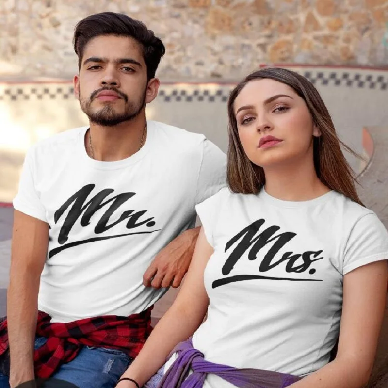 Футболка с надписью Mr and Mrs для мужчин и женщин | Женская одежда