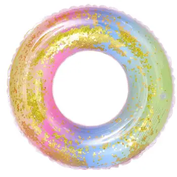 

NEW Children Adults Summer Inflatable Sequins Rainbow Floating Swimming Ring Circle
