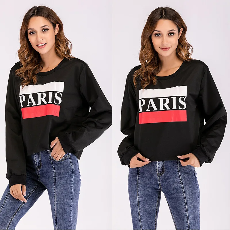 Autumn Women Alphabet Printed Bottom Shirt Loose Collar Pullover Long Sleeve hoodie | Женская одежда