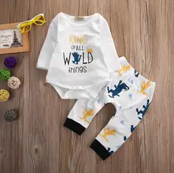 2 шт. костюм! Симпатичные новорожденных для маленьких мальчиков комбинезон + Брюки для девочек наряды Комплект одежды 0-18 м