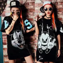 Летняя Повседневная Свободная рубашка большого размера с коротким рукавом, Милая женская футболка с принтом мыши, расшитая блестками