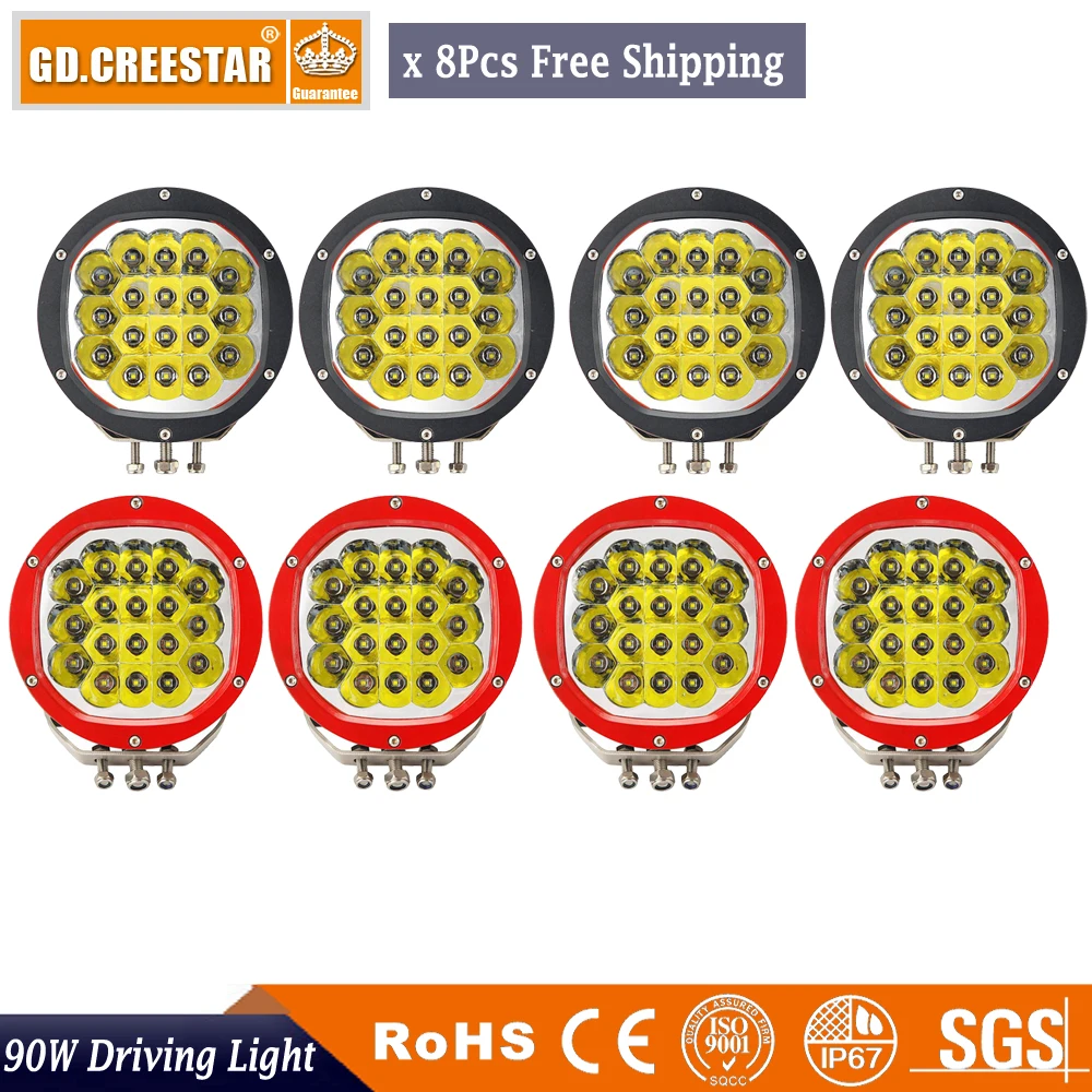 Clearance 90W 7inch Round LED Driving Light 12V Spot Beam for Off Road Wrangler JK TJ Cherokee XJ GMC Raptor F-150 F-250 F-350 F-650 X8pcs 0