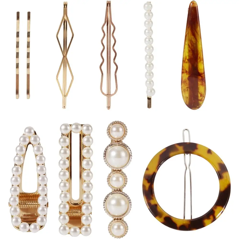 

12 Pack Gold Vintage Triangle Circle Moon Butterfly Leaf Minimalist Pearl Metal Hair Clip Bobby Pins Hairpins Wedding Party