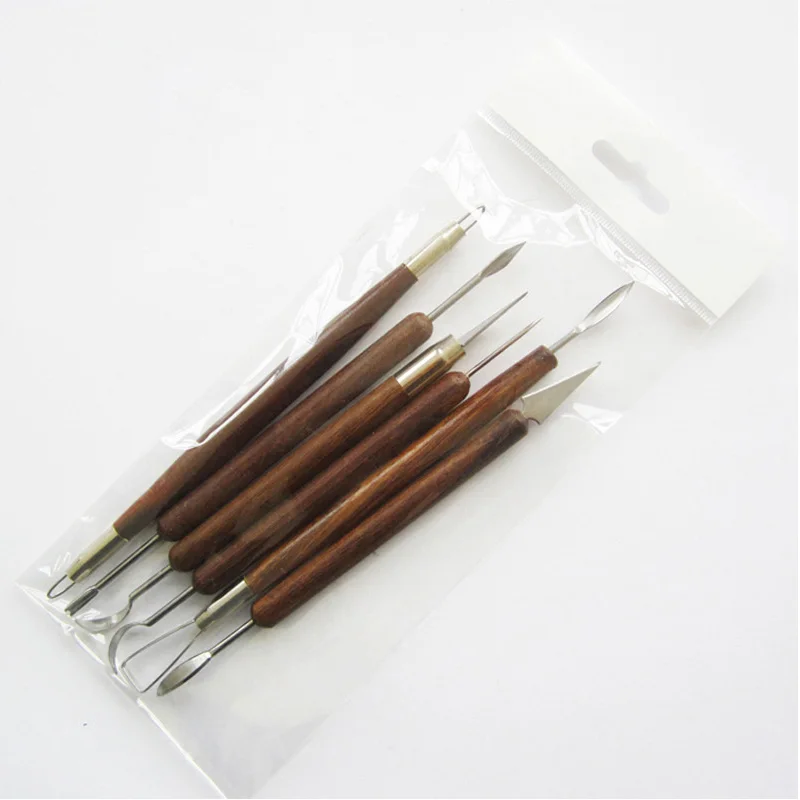 

6 PCS/Set Wooden Handle Pottery Ceramics Tools Polymer Clay Modeling Tools Wax Carving Sculpt Tools Hot Sale