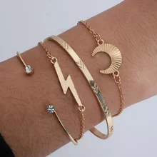 

New Boho Women Charm Gold Color Chain Bracelets Crystal Lightning Moon Wrap Bangles Bracelets Fashion Pulseras Accessories