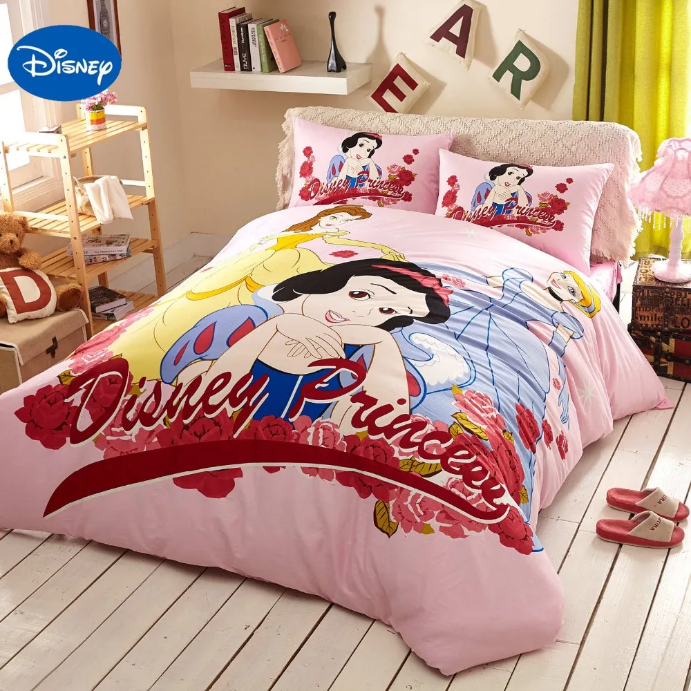 Pink Disney Princess Printed Bedding Textile Set for Girl's Home Decor