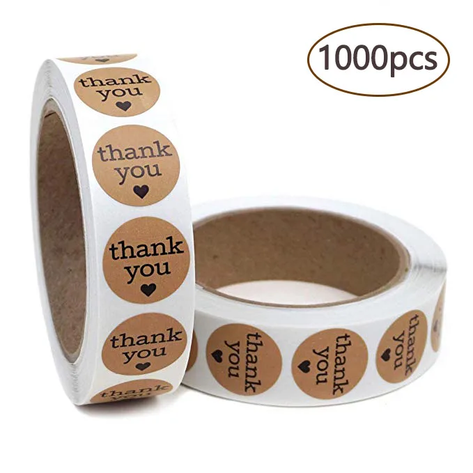 Коричневые круглые декоративные наклейки thank you для свадебной вечеринки 500