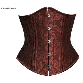 Charmian Elegant Steel Bone Jacquard Weave Underbust Corset for Women Brown Black Cincher Body Shaper Bustier Corselet