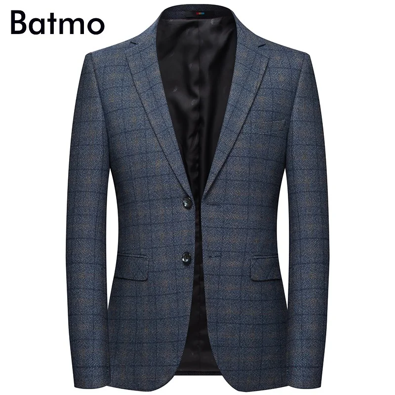 

Batmo 2019 new arrival high quality cotton plaid casual blazer men,men's suits jackets ,casual jackets men 8118
