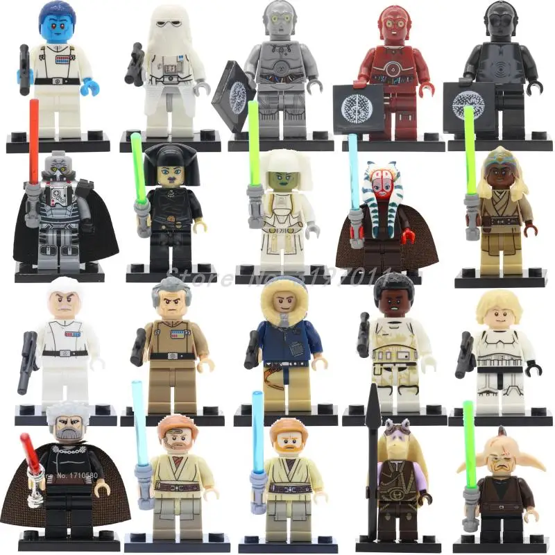 20pcs lot Compatible legoedly Star Wars Figure Darth Vader Tano Obi Wan Han Sole Leia BB8