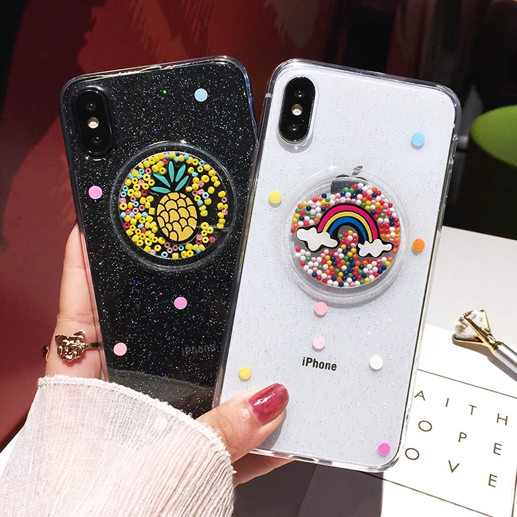 VANFOO Rainbow Pineapple Epoxy Case For iPhone X 7 8 Plus 6 6S Glitter Powder Moving Balls Transparent Soft TPU Phone Back Cover |