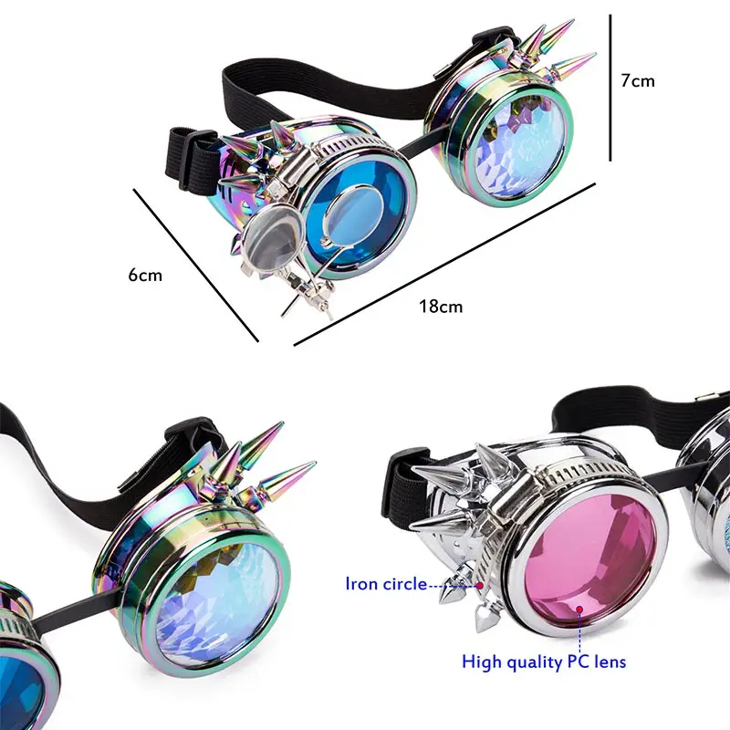 LELINTA стимпанк очки Косплей винтажные викторианские очки с заклепками Сварка Готический калейдоскоп красочные ретро-очки