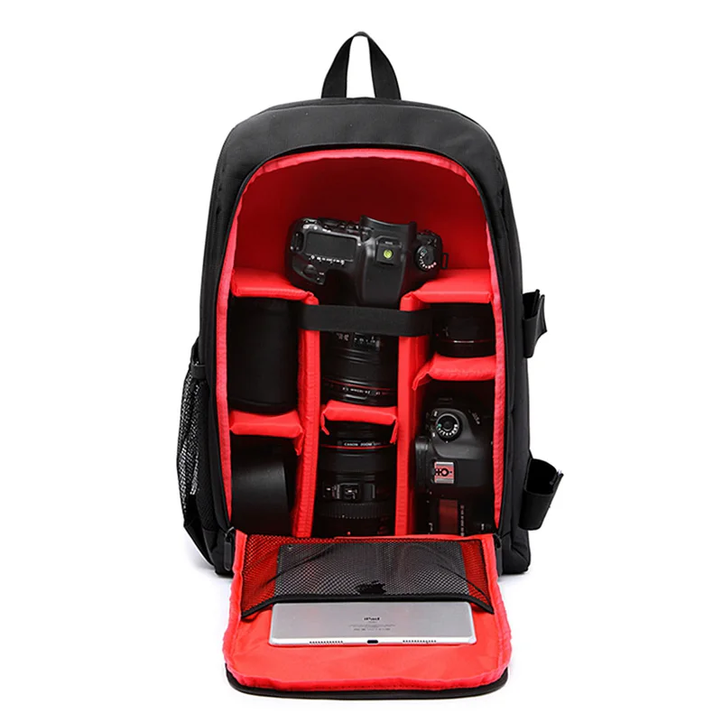 ALLOET Многофункциональный рюкзак для камеры цифровой DSLR SLR камера сумка Водонепроницаемый Открытый фото видео сумка чехол для Nikon Canon sony - Цвет: Red Lining
