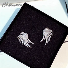 Charmwin, женские серьги-гвоздики с крыльями, новинка, роскошный бренд, кубический цирконий, Двойные серьги, модное ювелирное изделие, PE1410