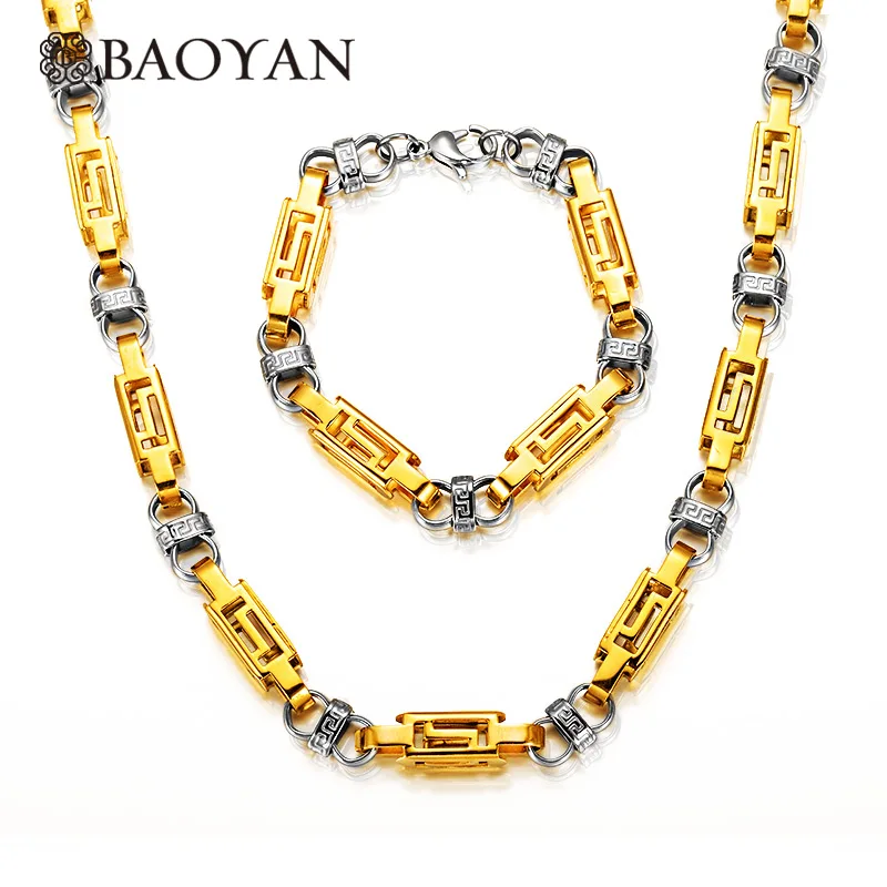 

Baoyan Thick Punk Chunky Hip Hop Linked Bicycle Bike Stainless Steel Chain Necklace Bracelet Jewelry Set Male Gift