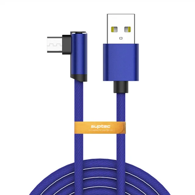 SUPTEC 90 градусов Micro USB кабель 2A Быстрая зарядка данных Шнур зарядное устройство для huawei LG samsung мобильный телефон usb зарядный шнур - Цвет: Blue