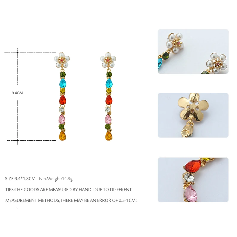 Yhpup модный бренд ZA Радужный Цвет Цветок Длинная цепочка серьги-подвески горный хрусталь кристалл для женщин вечерние ювелирные изделия подарок