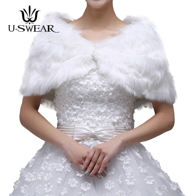 

U-SWEAR 2018 New In Warm Faux Fur Soft Ivory Wedding Jackets Women Elegant Wedding Accessories Bridal Wraps Shawls