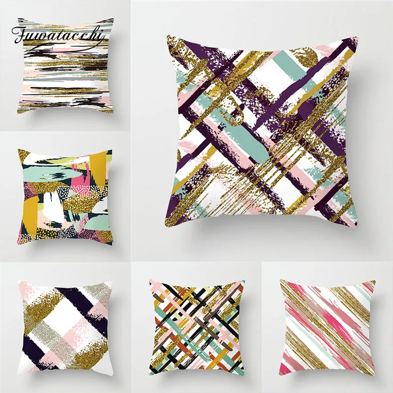 

Fuwatacchi Geometric Pattern Style Cushion Cover Colorful Gradient Stripe Pillow Cover Home Bedroom Sofa Decor Pillow Case