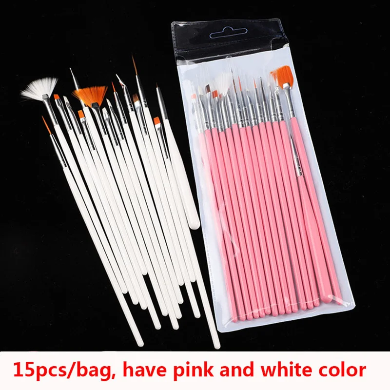1 набор(15 шт) белый/розовый для дизайна ногтей Карандаш для маникюра, инструменты для ногтей с цветным рисунком кисти