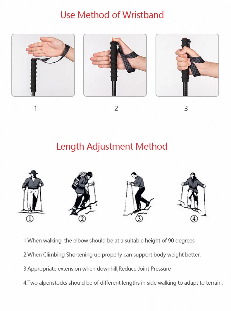 Naturehike 1PCS Carbon Fiber Trekking Pole Folding 3 Section Ultralight Lighter Hiking Cane Walking Sticks Camping