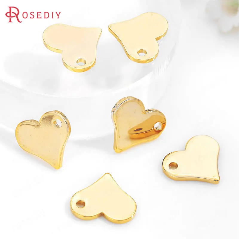 

(35686)10PCS 11.5x10MM Hanging Hole 1MM 24K Gold Color Brass Heart Charms Pendants High Quality Diy Jewelry Findings Accessories