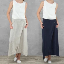 Весна-лето, новые женские повседневные юбки из хлопка и льна, модные женские свободные юбки длиной до щиколотки с карманами и пуговицами, размер S-5XL