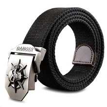 Fashion font b men s b font Canvas font b belt b font skull Metal tactics