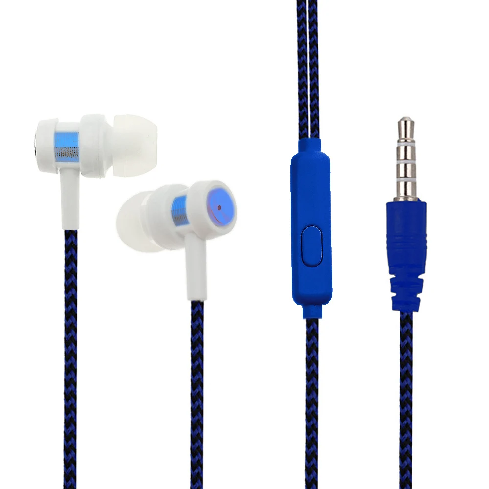 HOMEBARL в ухо плетеные зерна наушники ушные провода наушники для iphone samsung Galaxy S6 S5 S4 J5 S7 S8 Микрофон Стерео - Цвет: Blue