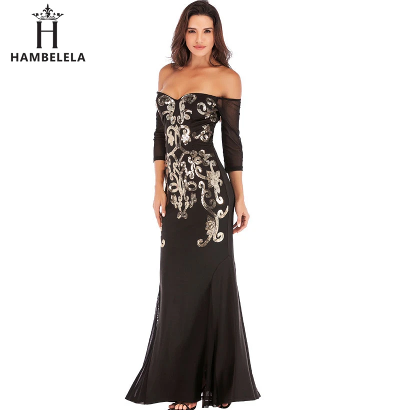 HAMBELELA Sequined Maxi Dress Long Sleeve Ankle Length Evening Party Dresses Sexy Maxi Dress Evening Gown Dress Off The Shoulder (1)