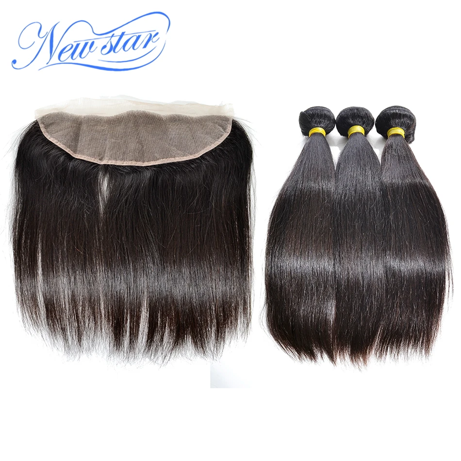 

New Star Peruvian Straight Virgin Human Hair Weaving 3 Bundles Weft With A 13x4 Free Or 3 Part Ear to Ear Lace Frontal Closure