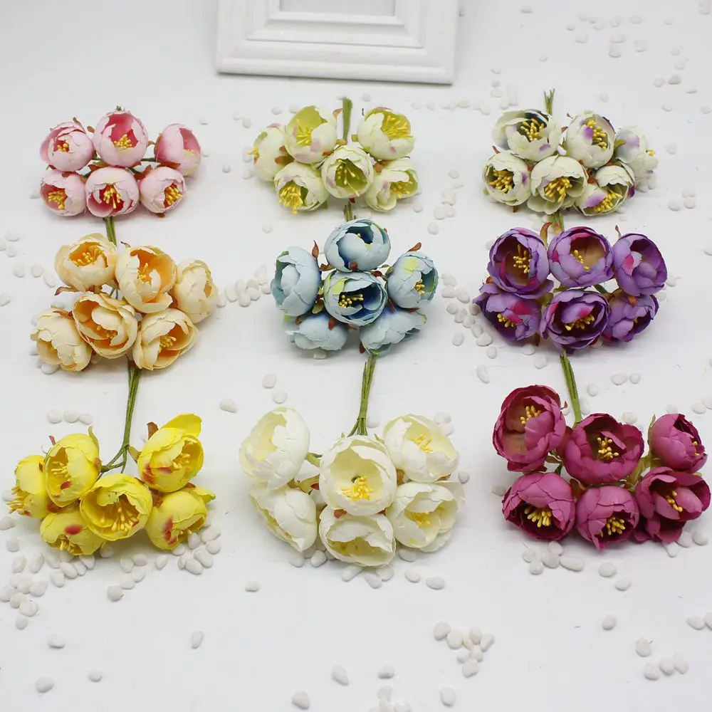

6 pieces / batch 4 cm stamens artificial flower imitation silk rose cloth tea bag DIY wreath hand wedding gift box decoration