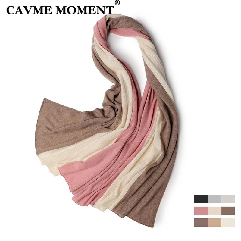 

CAVME 2019 Knitted Cashmere Scarf Women Long Scarves Ladies Wraps Shawls Color Patchwork Largue Winter Cashmere 180*70cm 200g